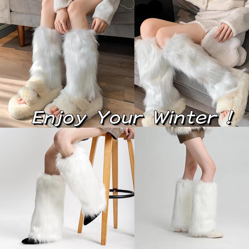 Peecabe Winter Women Faux Fur Fluffy Leg Warmers Fuzzy Long Boot Covers Furry For Christmas - Image 2